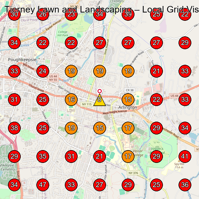 Tierney Lawn and Landscaping GeoGrid visibility map for Women'S Clothing Store in Poughkeepsie